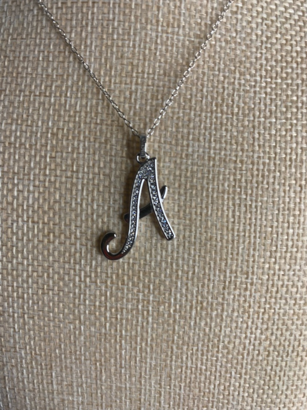 M.J. Bale Silver Initial 'A' Pendant Necklace with Crystals